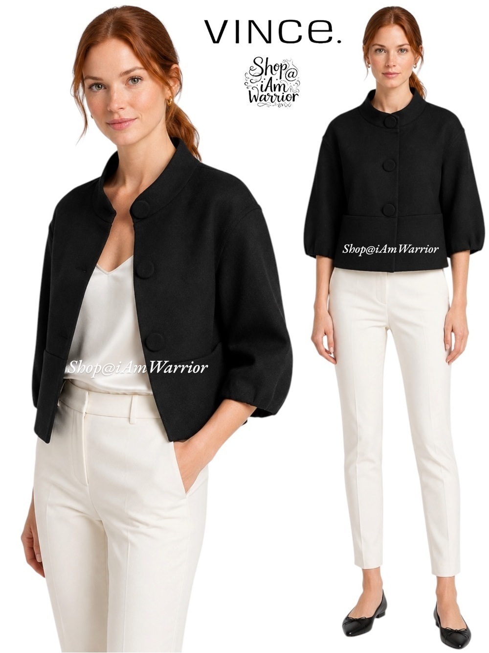 Vince RARE wool pleat-bubble sleeve cropped snap button jacket *shop@iamwarrior